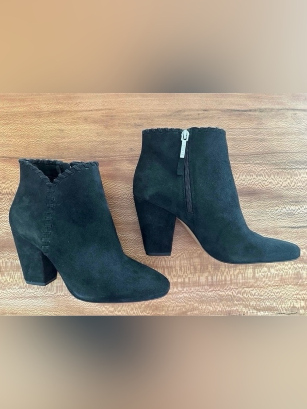 1. State Black Suede Mylo Ankle Booties Block Heel
Side Zipper  Lacing | Size: 8
